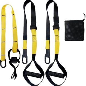 Home Resistance Training Kit, Resistance Trainer Fitness Straps for Full-Body Workout, Bodyweight Resistance Bands with Handles, Door Anchor, Workout Guide for Home Gym (Resistance) (Black, Yellow)