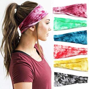 Huachi Women's Headbands Yoga Workout Exercise Headbands for Women Cute Elastic Hair Bands for Women’s Hair Tie Dye Bandeau Headband Sweatbands