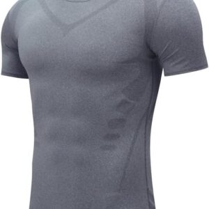 Ionic Shaping Vest,Men's Tech Tank,Gym Workout Beach Athletic Muscle Shirts,Comfortable and Breathable Ice-Silk Fabric，Quick Dry Sleeveless Tank Top ( Color : Gray , Size : X-LARGE_SHORT SLEEVES )