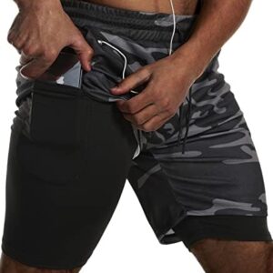 JWJ Mens 2 in 1 Running Shorts Quick Dry Gym Athletic Workout Clothes with Side Pockets