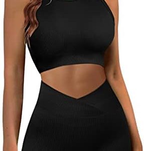 JZC Workout Sets for Women 2 Piece Ribbed Seamless High Waist Shorts Yoga Outfits