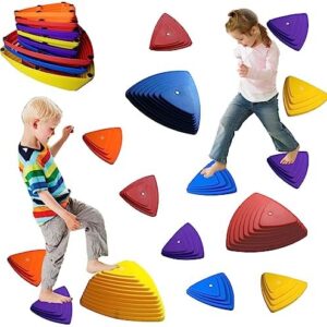 Juoe 15Pcs Non-Slip Plastic Balance Stepping Stones for Kids,up to 220 Ibs for Obstacle Courses Coordination Game Sensory Toys for Toddlers,Indoor or Outdoor Play Equipment Toys Toddler Ages 3-8+