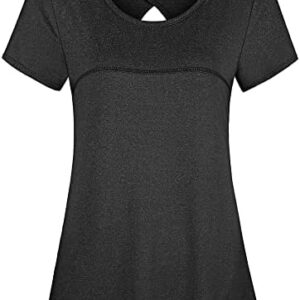 Kimmery Woman Short Sleeve Round Neck Criss Cross Back Yoga Shirt