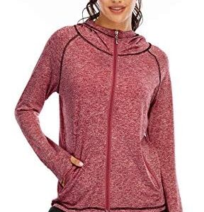 Koscacy Womens Full Zip Athletic Running Hooded Jackets Yoga Lightweight Hoodie with Thumb Holes Track Jacket (S-2XL)