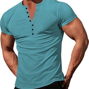 LOGEEYAR Mens Knit Stretch Henley Shirt Workout Slim Fit Short Sleeve Tees Athletic Muscle Casual T-Shirt