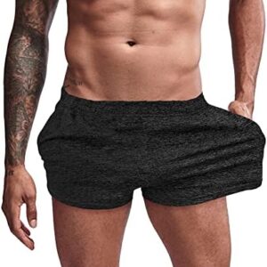 Lehmanlin Men's Bodybuilding Shorts 3 Inch Inseam Workout Training Muscle Short Shorts Stretch Quick Dry