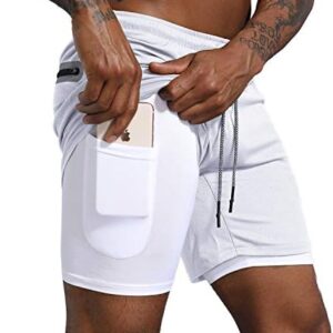 Leidowei Men's 2 in 1 Workout Running Shorts Lightweight Training Yoga Gym 7" Short with Zipper Pockets