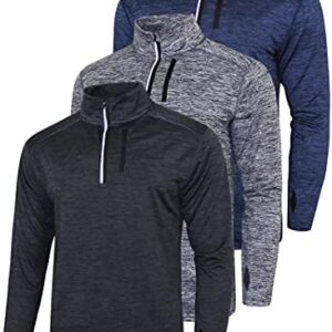 Liberty Imports Pack of 3 Men's Performance Quarter Zip Pullovers with Pockets, Quick Dry Active Long Sleeve Shirts