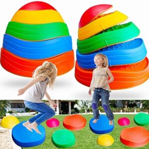 MEANHDAG 10 PCS Balance Stepping Stones for Kids, Obstacle Course Play Outdoor Backyard Activities Equipment Helps Build Children's Coordination and Confidence, Non-Slip Surface and Edging