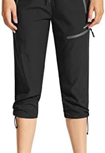 MOCOLY Women's Cargo Hiking Pants Elastic Waist Quick Dry Lightweight Outdoor Water Resistant UPF 50+ Long Pants Zipper