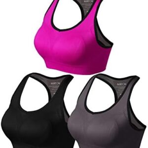 Match Womens Sports Bra Wirefree Seamless Padded Racerback Yoga Bra for Workout Gym Activewear with Removable Pads #0001