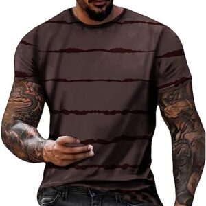 Men Shirts Casual Stylish Striped Short Sleeve Crew Neck Summer Muscle Fitness T Shirt Fashion Regular-Fit Shirt