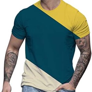 Men Summer Outdoor Printed Short Sleeve T Shirt Crew Neck Casual Top Spandex T Shirts