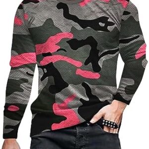 Men's Camouflage T-Shirt Sports Fitness Long Sleeve Military Camo Crewneck Vintage Shirt Fall Crewneck Pullover Tops