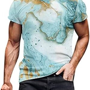 Men's Hip Hop T-Shirt Novelty Pattern Gym Fitness Short Sleeve Marble Print Fashion Short Sleeve Shirts Streetwear