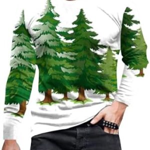 Mens Long Sleeve Christmas T-Shirt Fashion Christmas Dwarf Printed Crew Neck Casual Tops Fall Pullover Fitted Tshirt