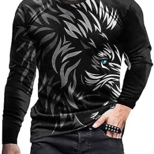 Men's Oversized T-Shirts Lightweight 3D Lion Printed Soft Athletic Crew Neck Tees for Running Casual Workout Top