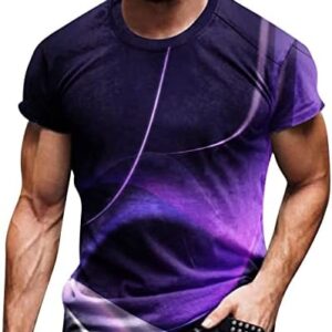 Mens T Shirt Casual Shorts Sleeves Round Neck Pullover Trendy 3D Digital Printed Sports Fitness Blouse Plus Size Tops