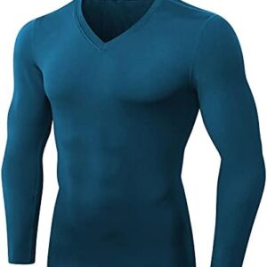 Mens Workout Tee Shirt V Neck Gym Shirts Athletic Fit Long Sleeve T-Shirt Casual Fitness Running Tops Muscle Tees