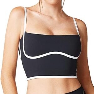 Move With You Sleeveless Spaghetti Strap Padded Sports Bra Tank Tops Square Neck Double Layer Workout Fitness Basic Crop Tops