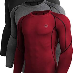 NELEUS Men's 3 Pack Dry Fit Long Sleeve Compression Shirts Workout Running Shirts