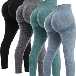 NORMOV 4 Piece Butt Lifting Workout Leggings for Women, Seamless Gym Scrunch Booty Lifting Sets