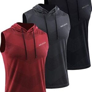 Neleus Men's Workout Tank Tops 3 Pack Sleeveless Running Shirts with Hoodie