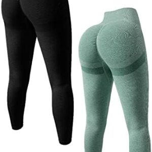 OQQ Women's 2 Piece Butt Lifting Yoga Leggings Workout High Waist Tummy Control Ruched Booty Pants