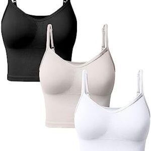 OQQ Women's 3 Piece Tops Seamless Workout Exercise Adjustable Spaghetti Strips Shirts Yoga with Sports Bra Crop Tops