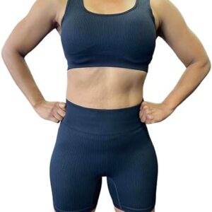 OQQ Workout Outfits for Women 2 Piece Seamless Ribbed High Waist Leggings with Sports Bra Exercise Set…