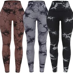 OVESPORT 3 Pack Tie Dye Seamless High Waisted Workout Leggings for Women Scrunch Butt Lifting Yoga Gym Athletic Pants