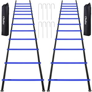 Ohuhu Agility Ladder Speed Training Set 2 Pack 20ft 12 Rung Exercise Ladders with Ground Stakes for Soccer Football Boxing Footwork Sports Fitness Training with Carry Bag Yellow or Blue