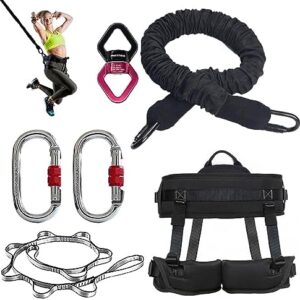 PRIOR FITNESS Bungee Fitness Set Yoga Bungee Adjustable Rope Resistance Air Dance Rope Exercise Fitness Home Gym Professional Training Equipment (50-100KG/110-220POUNDS)