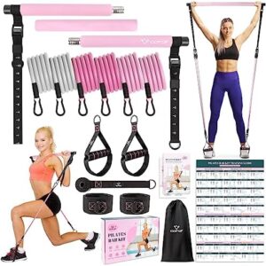 Pilates Bar Kit with Resistance Bands, Multifunctional Yoga Pilates Bar with Heavy-Duty Metal Adjustment Buckle, Portable Home Gym Pilates Resistance Bar Kit for Women Full Body Workouts