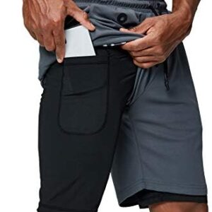 Pinkbomb Men's 2 in 1 Running Shorts Gym Workout Quick Dry Mens Shorts with Phone Pocket