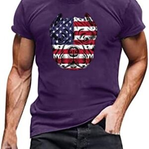 QUNPIU Men's Muscle Fitness Short Sleeve Printed Tops Personalized Fashion American Flag Shirts Trendy Patriotic T-Shirt