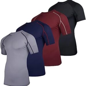 Real Essentials 4 Pack: Men's Short Sleeve Compression T-Shirt Base Layer Undershirt Athletic Top (Available in Big & Tall)