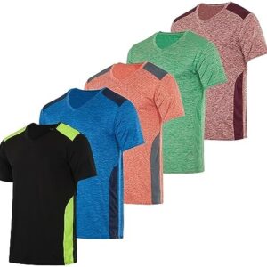 Real Essentials 5 Pack: Men’s V-Neck Dry-Fit Moisture Wicking Active Athletic Tech Performance T-Shirt