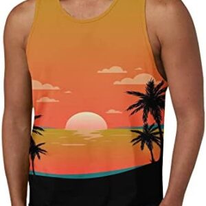 SHENGXINY Mens Graphic Sleeveless Shirts Summer Casual Sports T-Shirt Beach Coconut Tree Print Tank Tops Fitness Muscle Tanks