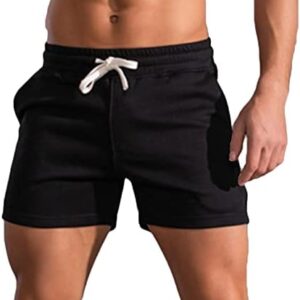 SHENGXINY Mens Sweat Shorts Elastic Mid-Waist Drawstring Shorts Fitness Running Exercise Track Shorts Athletic Short 5 Inch