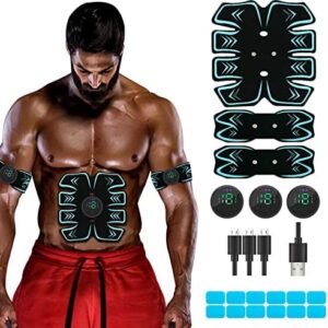 SPORTLIMIT Abs Stimulator, USB Rechargeable Portable Fitness Workout Equipment with 10pcs Free Gel Pads for Men Woman, The Latest Model 6 Modes, 19 Levels of Intensity