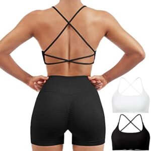 SUUKSESS Women 2 Piece Open Back Sports Bra Pack Strappy Workout Gym Yoga Crops