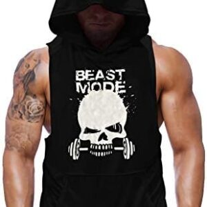 SZKANI Mens Skull Print Sleeveless Fitness Vest Bodybuilding Stringers Workout Tank Tops