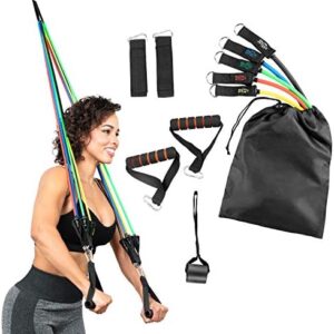 Serenily 11PC Resistance Bands Set - Exercise Bands for Resistance Training with Carry Bag. Resistance Band Door Anchor System - Elastic Home Workout Equipment- Fitness Bands for Legs for Women & Men