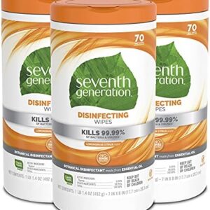 Seventh Generation Disinfecting Multi-Surface Wipes, Lemongrass Citrus, 70 Count, Pack of 3 (Packaging May Vary)