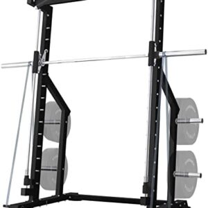 Smith Machine Squat Rack, Half Power Cage with Linear Bearings, Multifunction Weightlifting Rack with Plate Storage Pegs for Home Gym