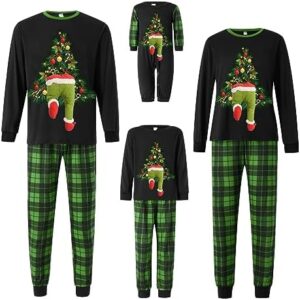 Somacperiy Christmas Matching Pajamas for Family Sets 2023 Elk Santa Christmas Tree Print Cute Funny Xmas Sleepwear Pjs Sets