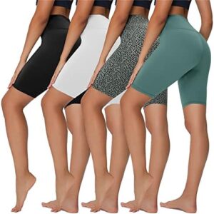 Sundwudu 4 Pack Biker Shorts for Women - 8” High Waist Tummy Control Summer Workout Shorts for Running Yoga Athletic