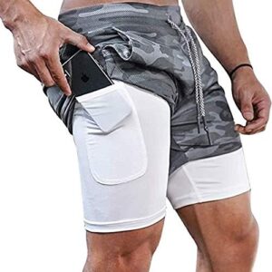 Surenow Mens Running Shorts，Workout Running Shorts for Men，2-in-1 Stealth Shorts，7-Inch Gym Yoga Outdoor Sports Shorts