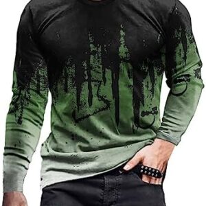 T Shirts for Men Graphic,Fashion 3D Digital Printing Fitness Sports Long Sleeve Tees Blouse Streetwear Pullover Tops